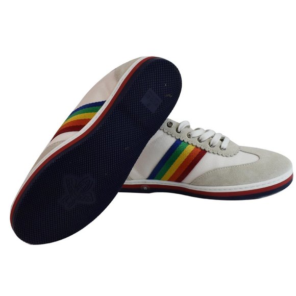 Gucci White Suede Stripe Rainbow G74 Leather Sneak - Picture 4 of 7